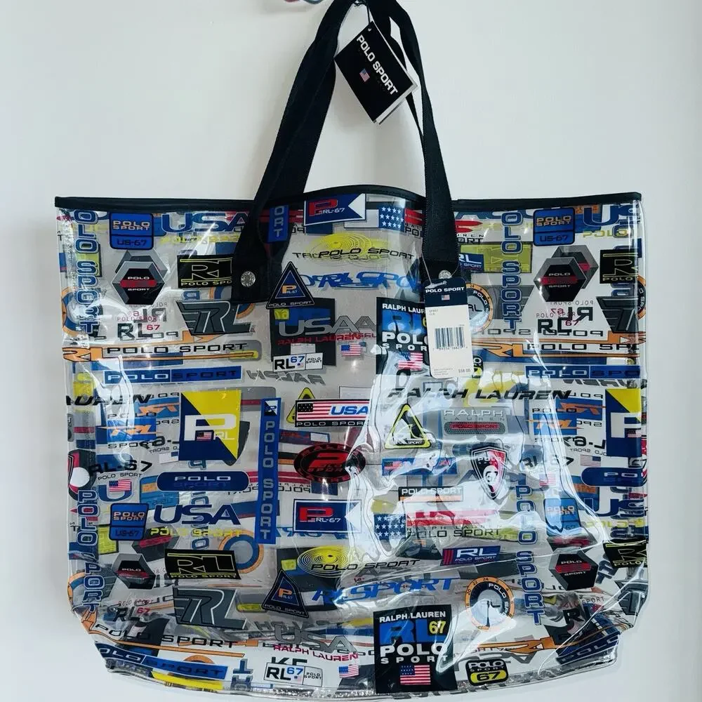 Vintage NEW Polo Sport Ralph Lauren XL Clear PVC Racing Jacket Tote Bag Mens Uni